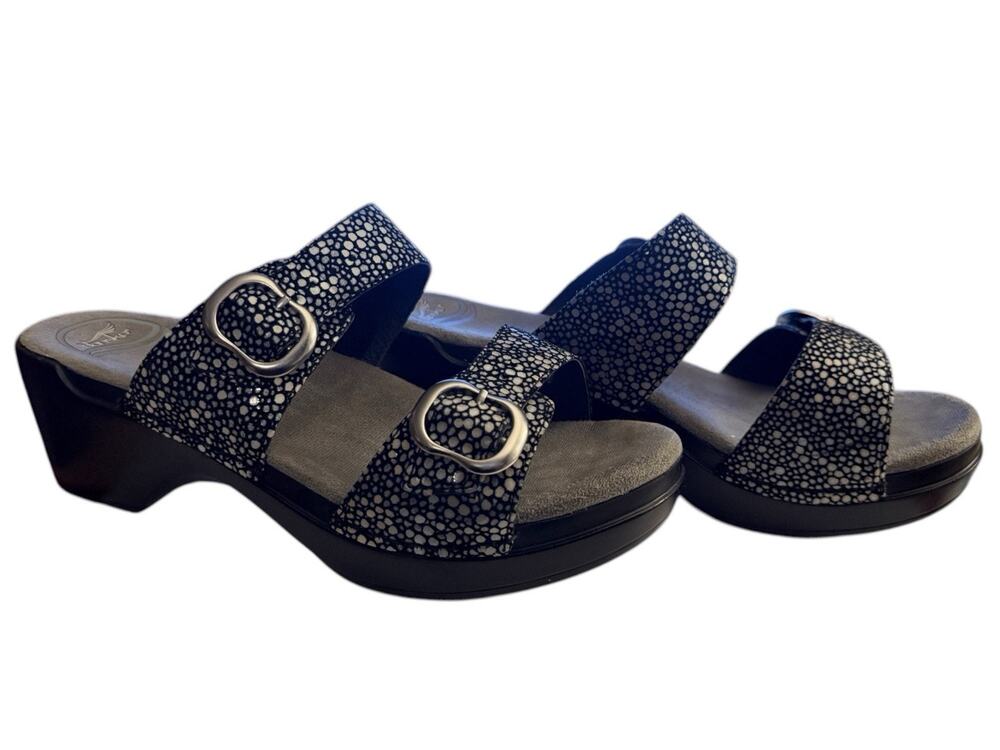 Dansko Sophie Sandals Black Two Strap Buckle Slide Clog 38 Dark Gray Speckle